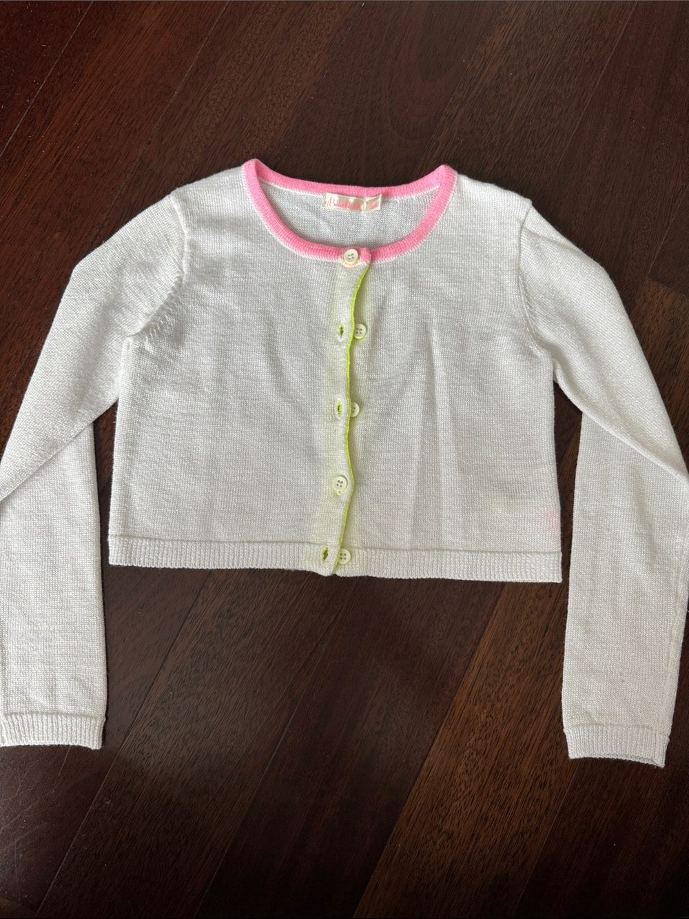 Girls Metallic White Cropped Cardigan with Pink Trim